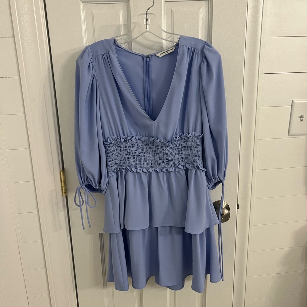 Amanda Uprichard Blue Smocked Tiered Mini Dress